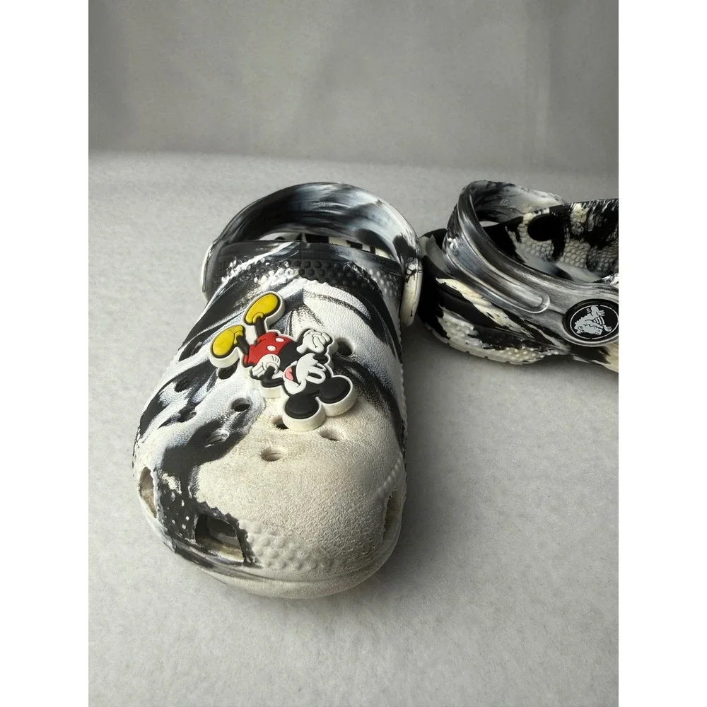 Crocs Kids Classic Marbled Clog Black White Marble Mickey Mouse Dinosaur Size C6